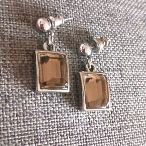 Smoky Light Brown Crystal Faceted Earrings - Pre-loved (1")